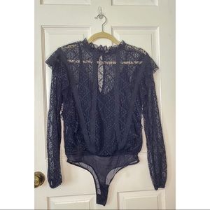 Free People Navy Lace Bodysuit SIZE XS